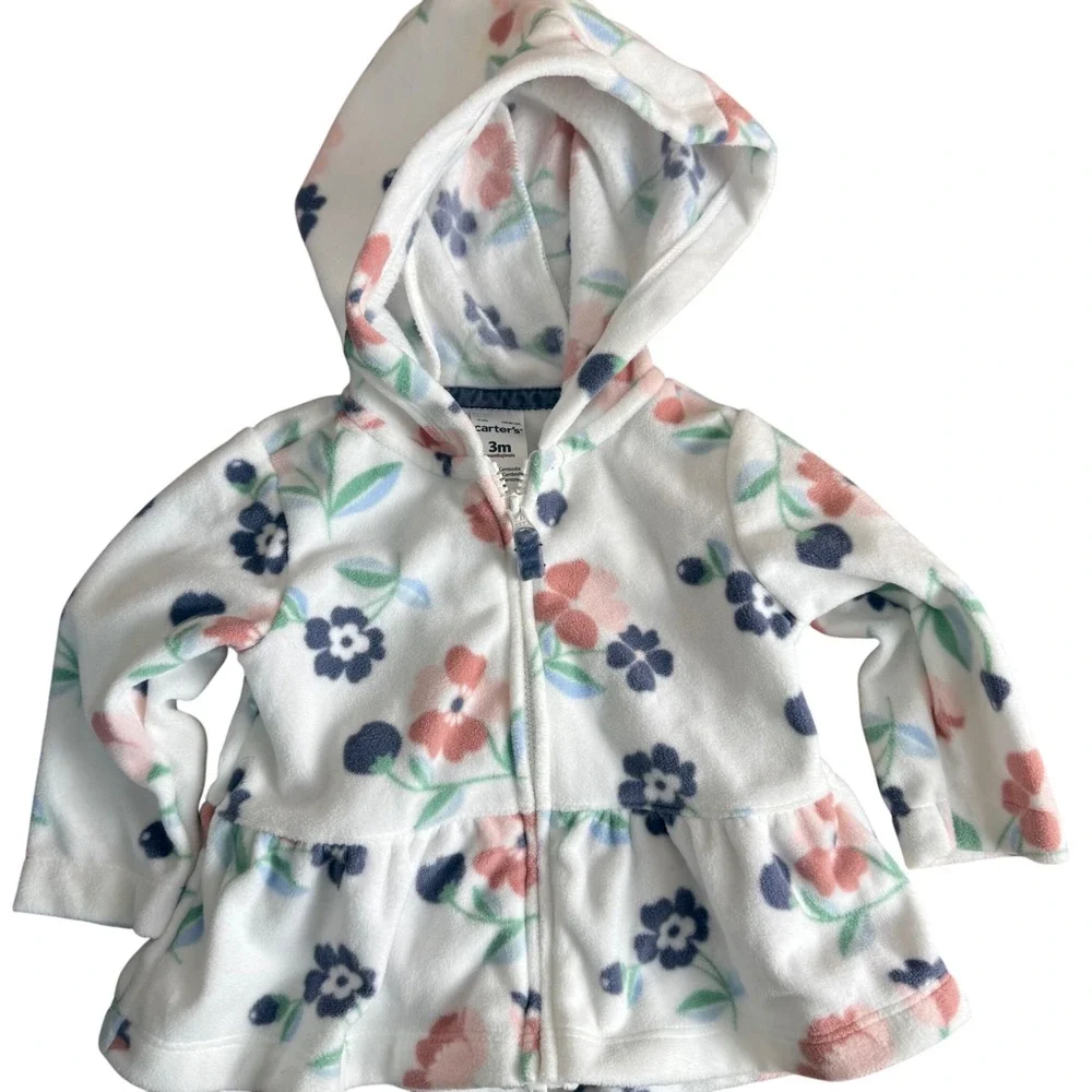 SALE Carters Baby Girl Fleece Hooded Jacket 3 Months Floral Pink Blue White